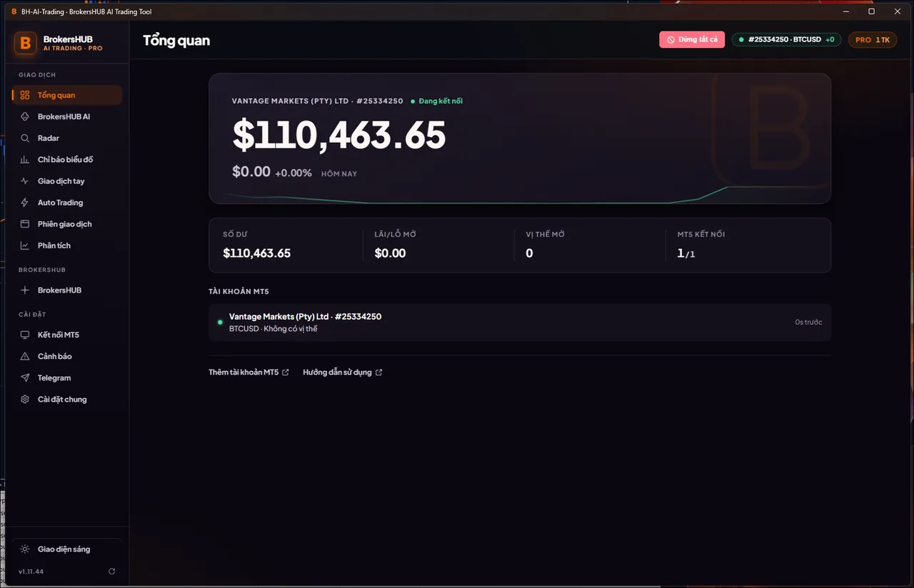 Bảng điều khiển Trading365HUB AI Trading Tool